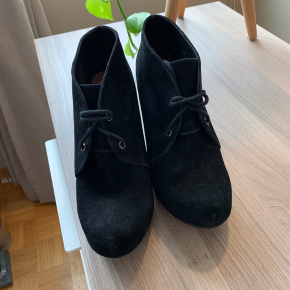 Black Suede Browns Wedge Booties - Picture 3 of 9